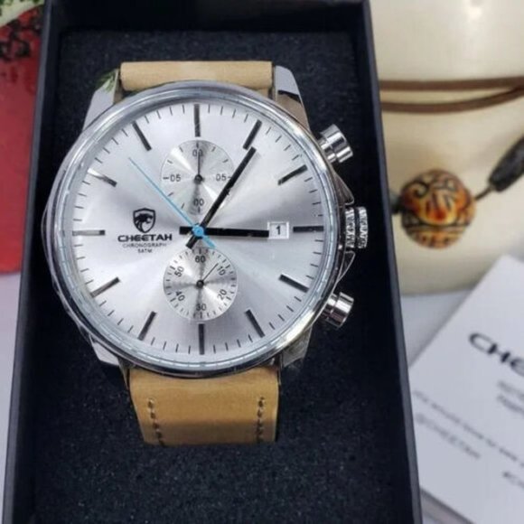 2021 Men's Watch CHEETAH Chronograph Brand Fashion Quartz Waterproof Leather NEW - Picture 2 of 6